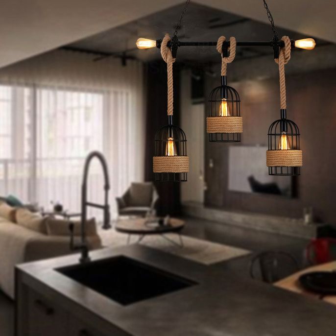 Cage Shape Pendant Lighting Modern Style Metal 1/3/5 Lights Hanging Lamp in Brown