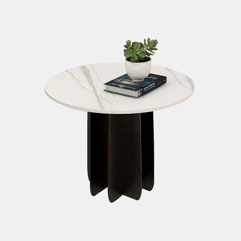Modern Black and White Pedestal Coffee Table Round Slate and Metal Table