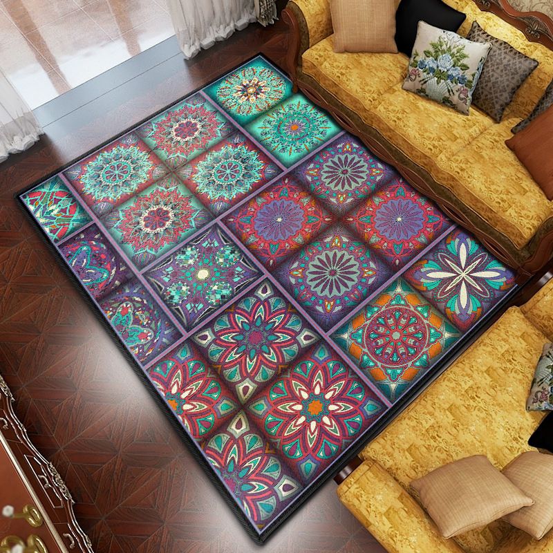 Purple Antique Rug Polyester Flower Area Rug Washable Rug for Drawing Room