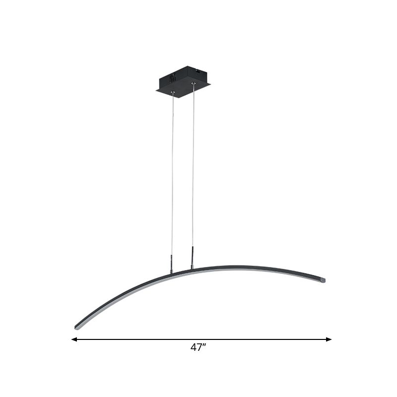Curved Linear Hanging Lamp Simplicity Metallic Black/White LED Island Lighting Ideas in Warm/White Light