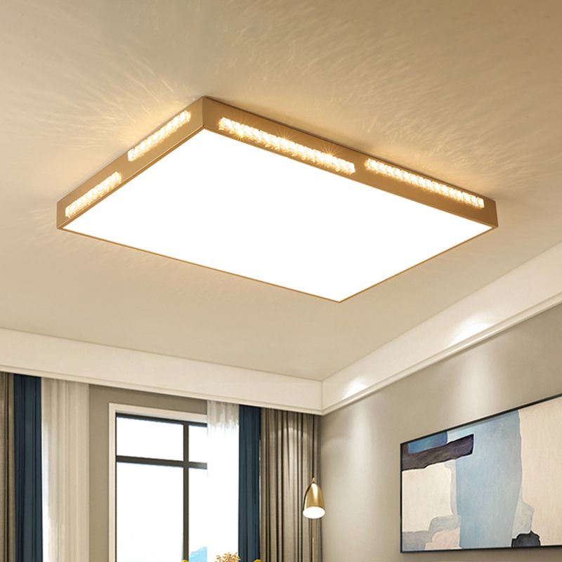 Simple Square/Rectangular LED Flushmount 18"/21.5"/35.5" Wide Metal Golden Bedroom Ceiling Lamp with Crystal Accents