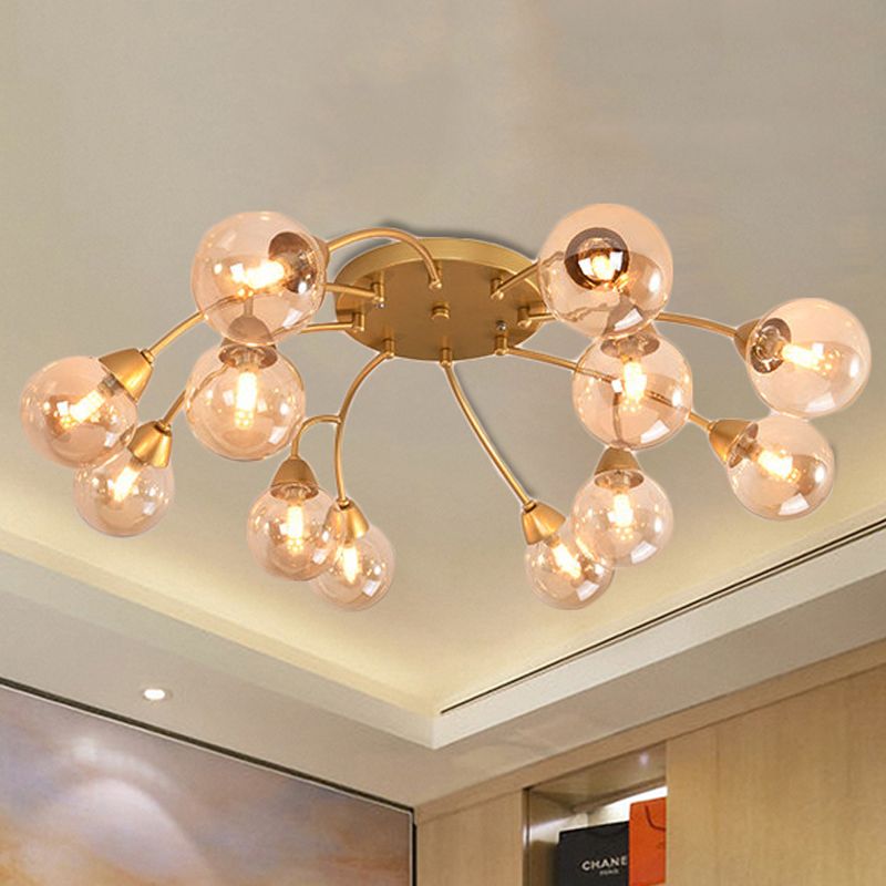 Traubenform Halbflush Lampe Moderne Bernstein/Rauch/Cremeglas 6/12 Lichter Gold LED SEMI Flush Mount Leuchte