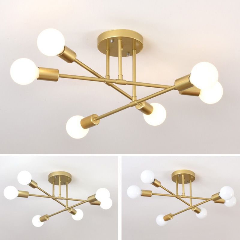 Metal Sputnik Semi Flush Mount Ceiling Light Minimalist Style Semi Flush Mount Chandelier