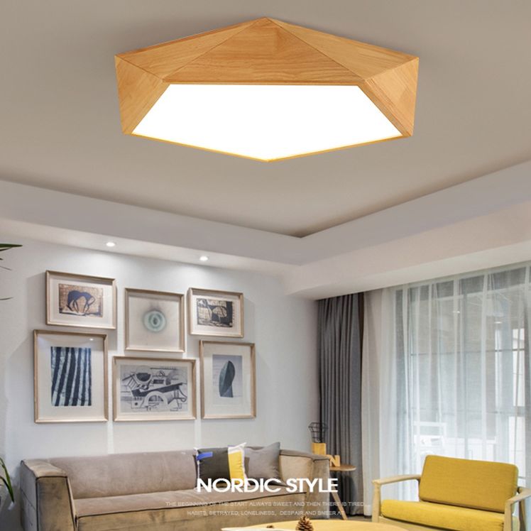 Pentagon Hout Flush Mount Plafond Lamp Fixture Nordic Dining Room Flush Mount Verlichting Armaturen