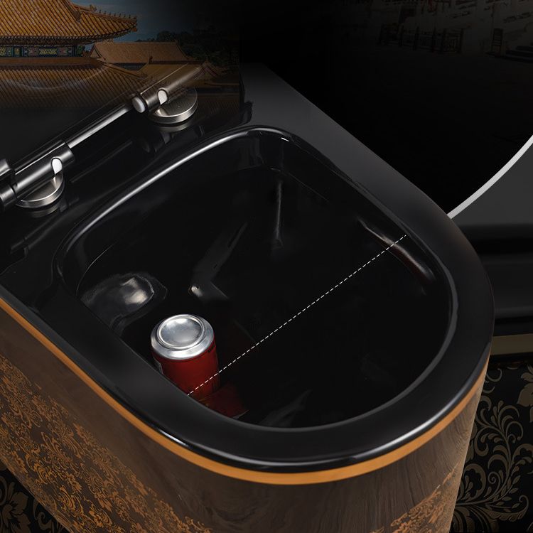 Modern Elongated Toilet Bowl Black and Golden Flush Toilet With Seat for Bathroom