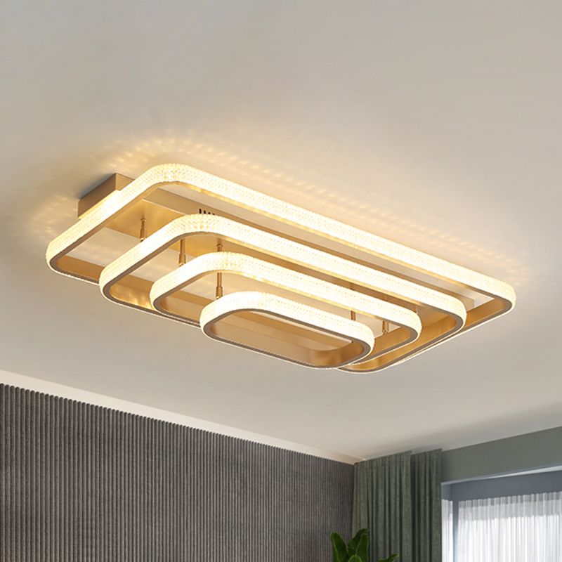 Champagne Loop Shaped Flush Mount Light Modern Metal Semi Flush Mounted Ceiling LED Light