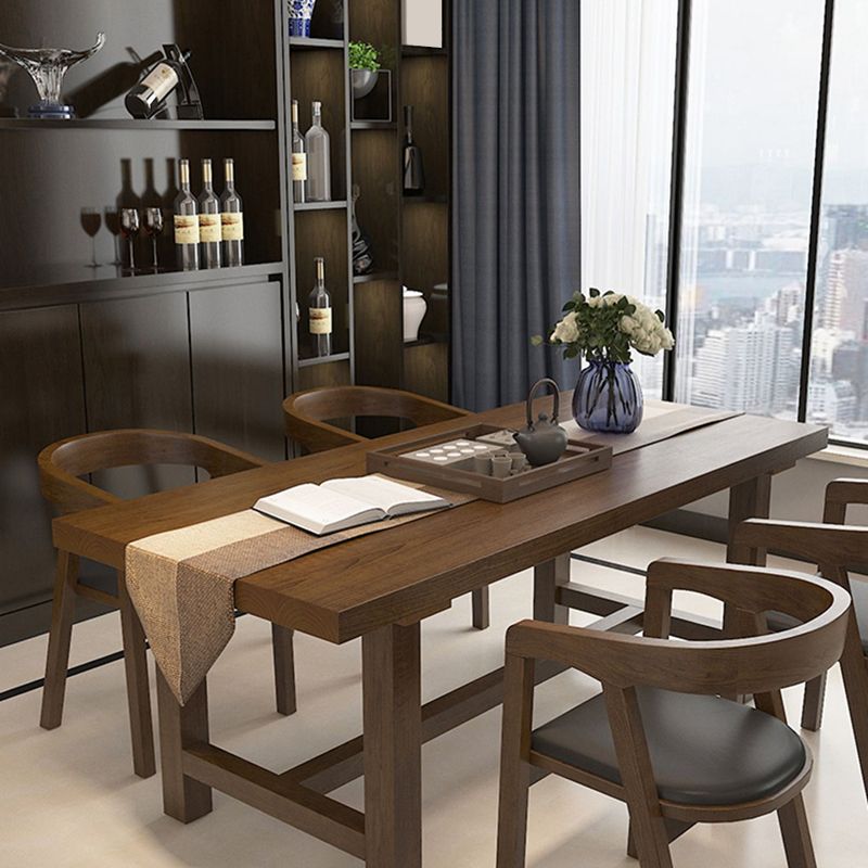 Traditional Rectangle 1/2/5 Pieces Dining Set Wood Trestle Dining Table with Ladder Chair