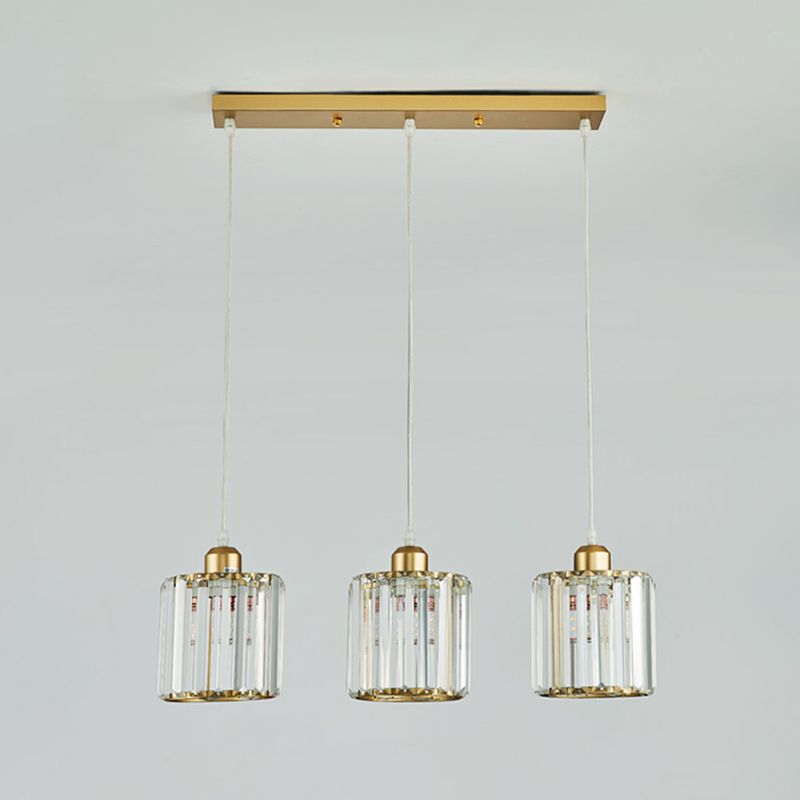 Lámparas de isla de cilindro de estilo moderno cristal 3 lámparas de encogimiento de luz