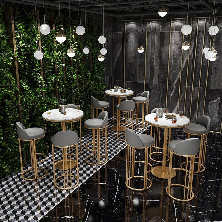 Glam Armless Backrest Counter Stool Iron Restaurant Bar Stool with Cushion and Pedal