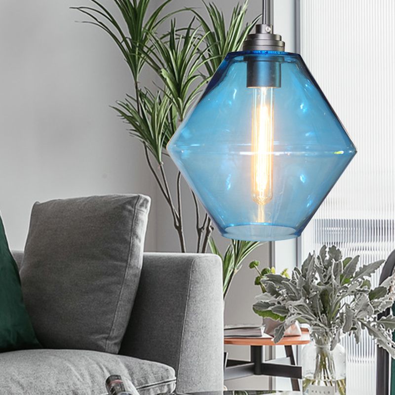 Single a diamante a diamante soffitto a sospensione leggera vintage nere arancione/blu/verde lampada appesa