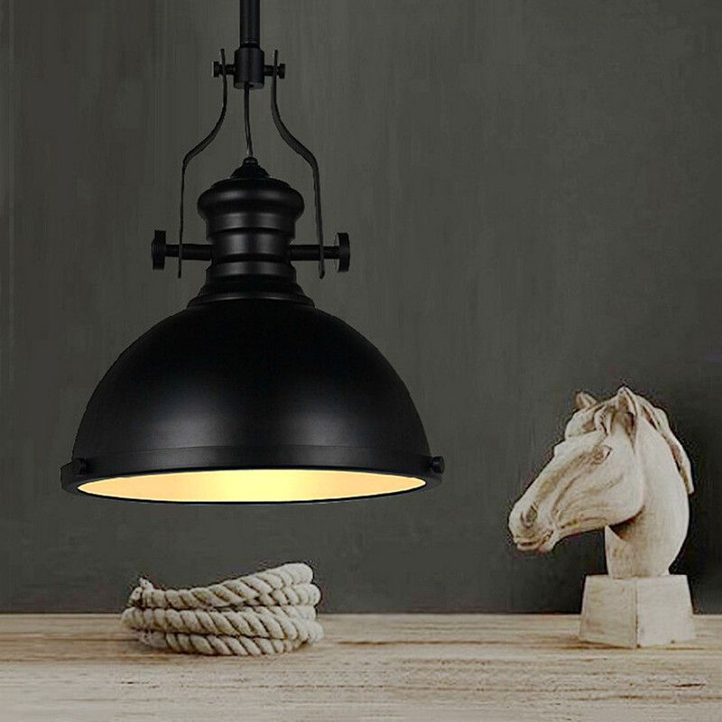 Retro Industrial Dome Shade Pendant Light Metal 1-Light Pendant Lighting With Swivel Joint in Black