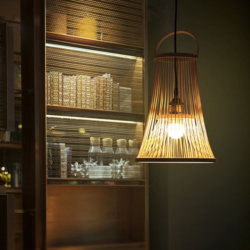 1 bulbo de bengala anchas iluminación colgante de bambalina de bambú modernista lámpara colgante en madera