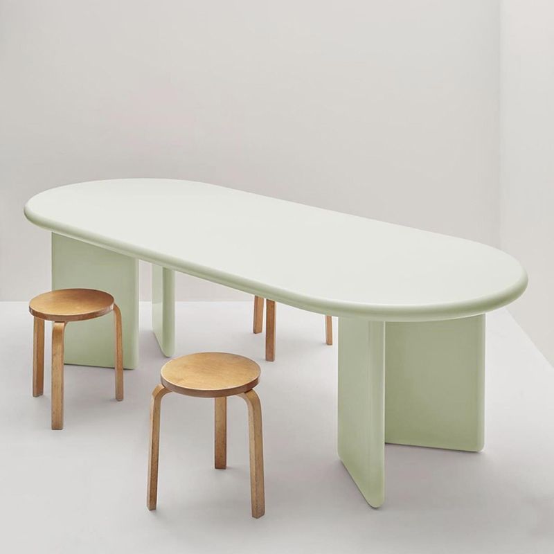 Modern Style Dining Table Oval Solid Wood Dining Table with Double Pedestal Base