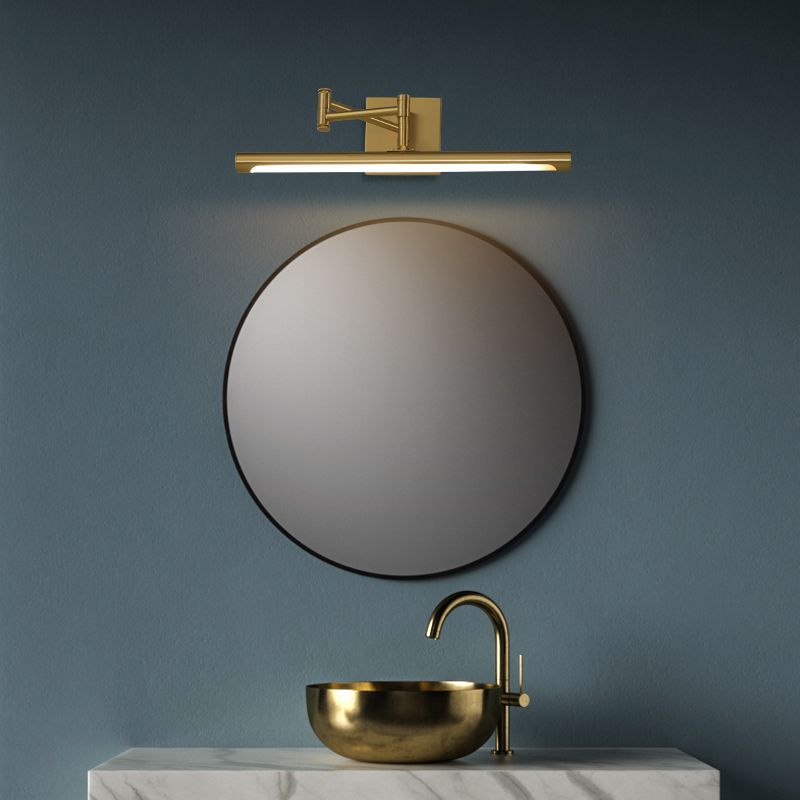 Foldable Brass Tube Vanity Sconce Light Antiqued Metal Powder Room LED Wall Lamp