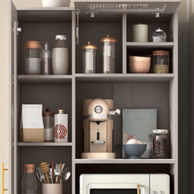 Ultra Modern Dining Hutch Glass Doors Faux Wood Storage Cabinet for Dining Room