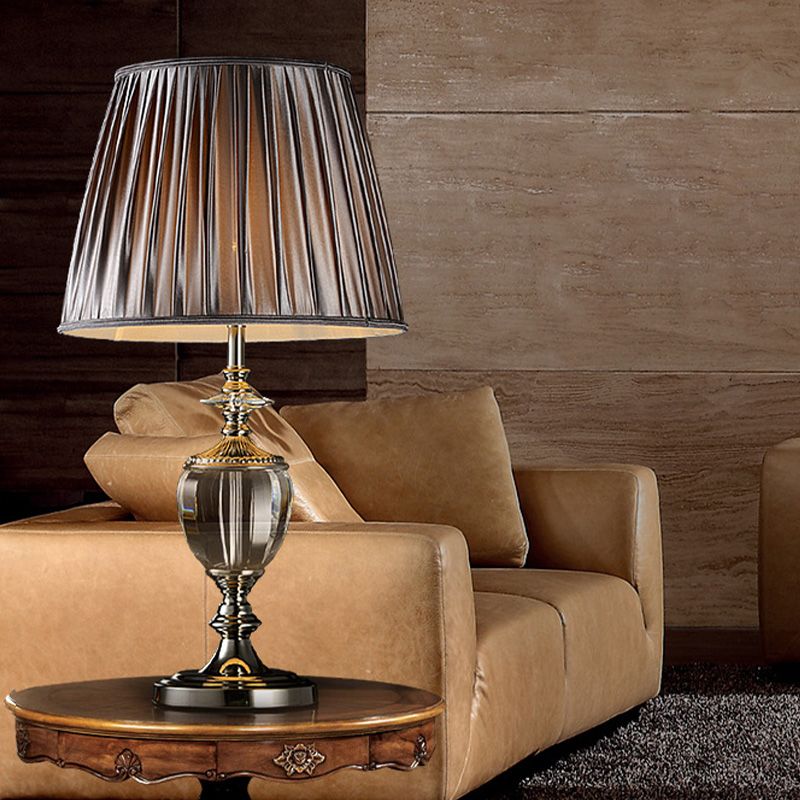 Lampada da tavolo in cristallo tamburo affusolato Tessuto modernista 1 Luce di lettura della testa in grigio