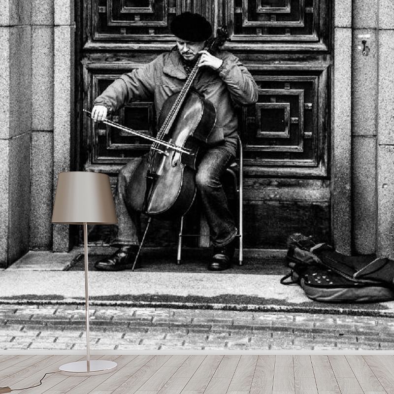 Photography Street Artist Wallpaper Mural for Home Decoration, Black-White, Custom Print