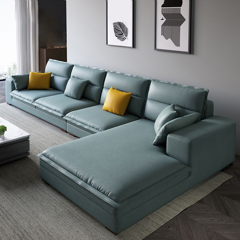 Contemporary Sectional with Pillow Top Arms for 4 People Stationary Sofa