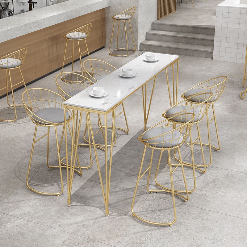Modern Bar-height Table Faux Marble Top Bistro Pub Table with Gold Base
