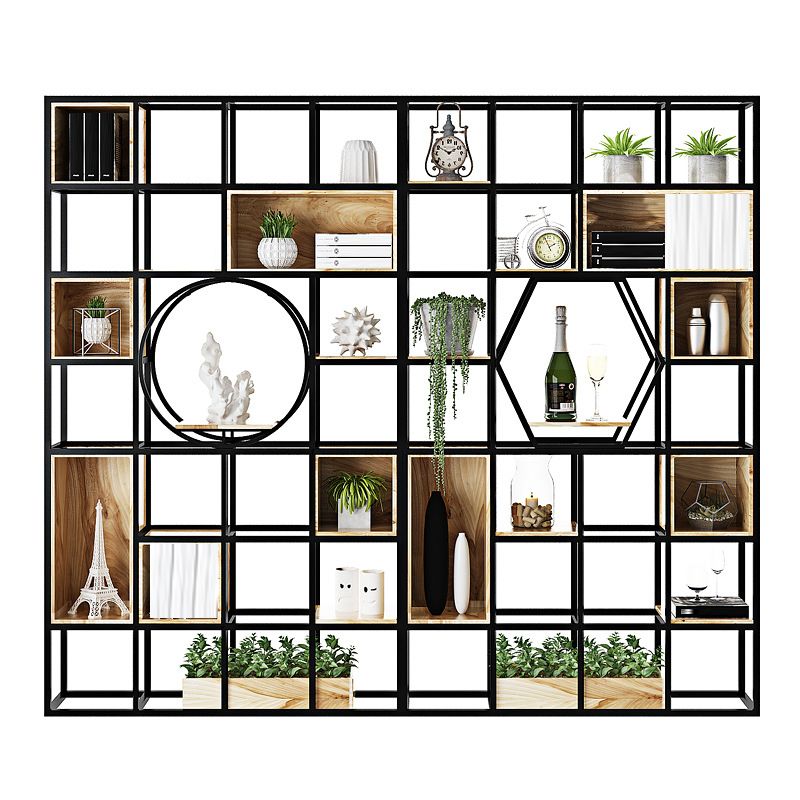 Metal and Wooden Home Shelf Bookcase Vertical Open Brown Book Shelf with Shelves