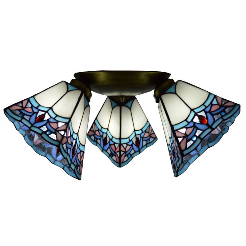 3 Heads Ceiling Flush Light Fixture Tiffany Small Stained Glass Flush Mount Lighting for Hall