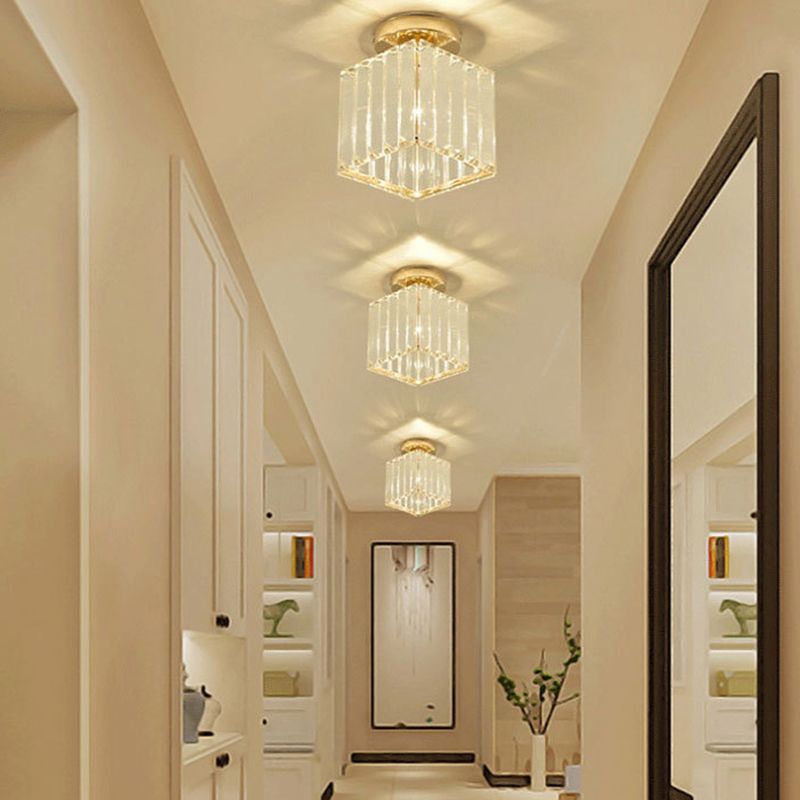Crystal Geometric Shape Flush Ceiling Light Modern Style 1 Light Flush Mount Light Fixture