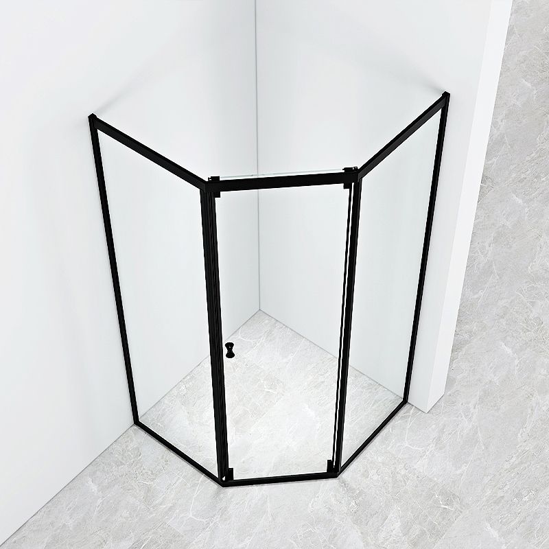 Black Framed Shower Enclosure Corner Single Sliding Shower Stall With Door Handles