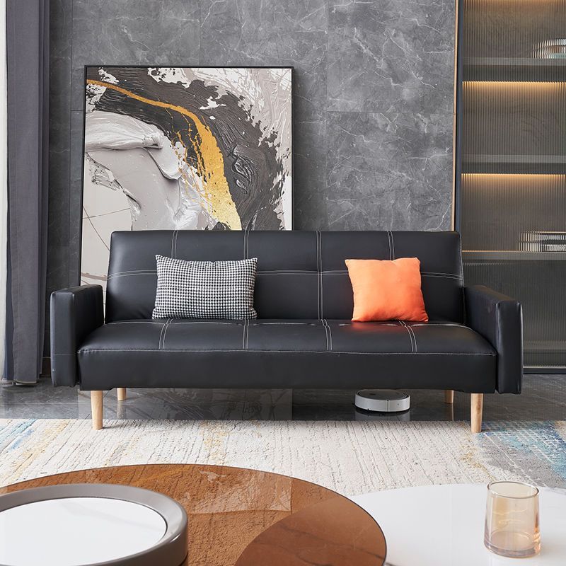 29.52" H Contemporary Faux Leather Convertible Sofa Biscuit Back Square Arm Sofa