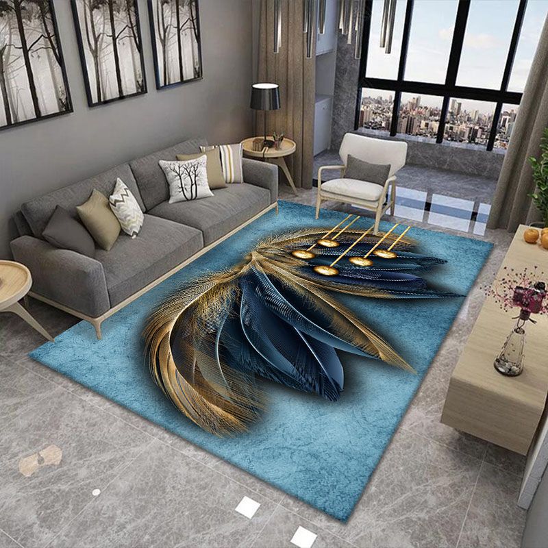 Dark Green Modern Carpet Polyester Feather Carpet Stain Resistant Carpet for Living Room
