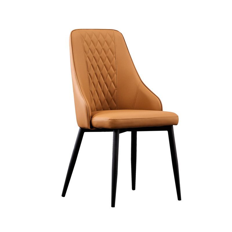Modern Leather Dining Chair Solid Back Armless Side Chairs with Metal Legs