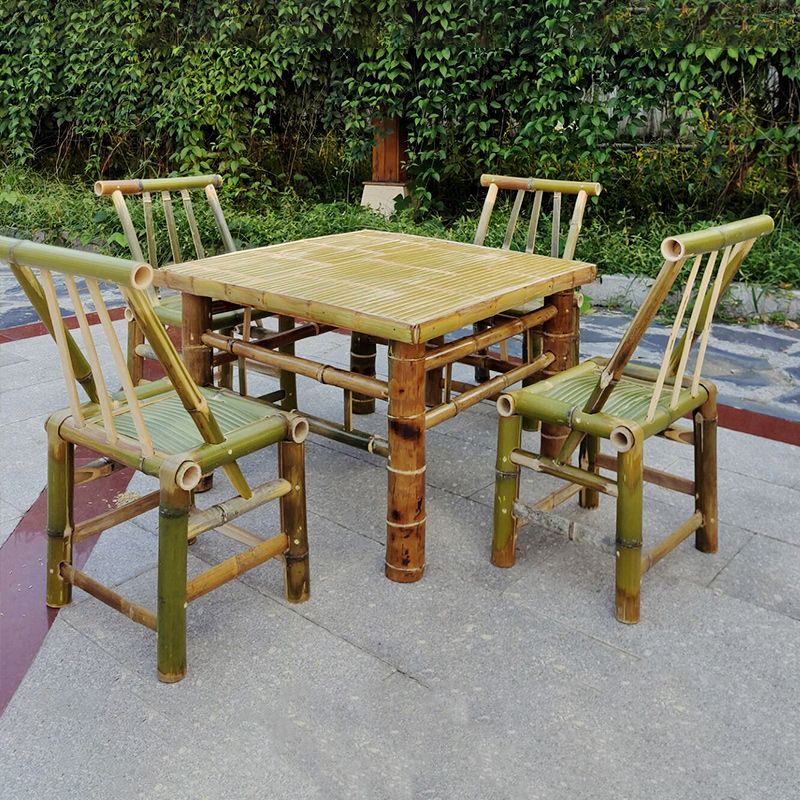 Square Bamboo Patio Table Farmhouse Style Home Patio Picnic Table