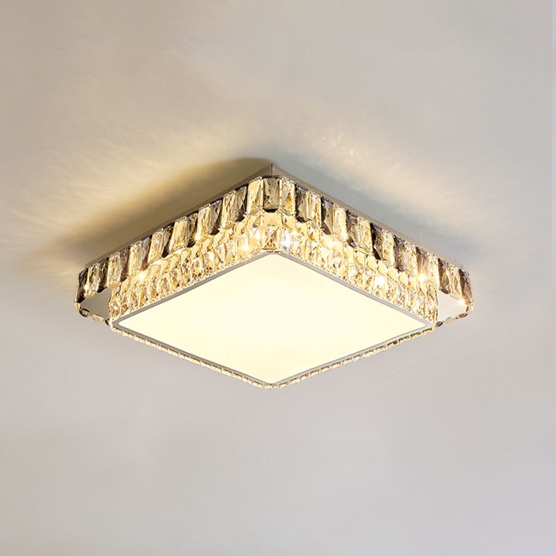 Plafonnier LED en cristal de luxe moderne en acier inoxydable géométrique encastré