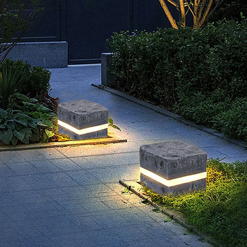 Grey Stone Shaped Ground Lamp Modernist Resin LED Lawn Lighting for Garden Pathway