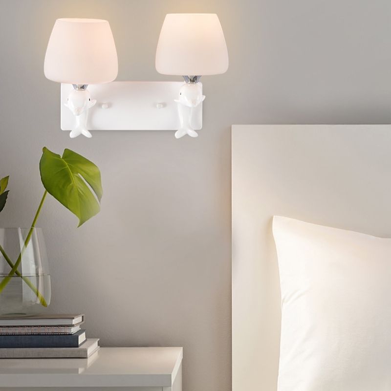 Modern Vanity Lighting Dolphin Wall Light Fixture in White for Bathroom