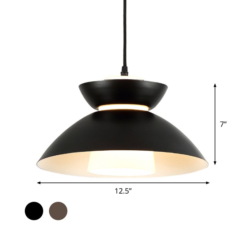 Lámpara de colgante de bengala de hierro simple 1 lámpara de suspensión de negro/café con sombra de vidrio mate interior