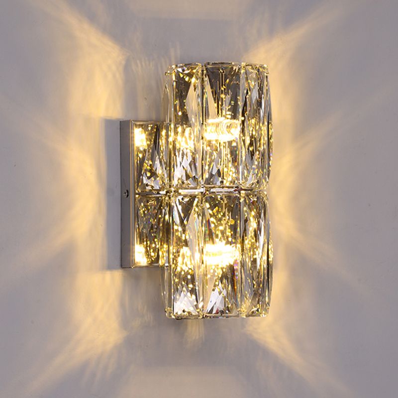 Silver Crystal Wall Sconce in Modern Concise Style Stainless-Steel Rectangular Wall Lamp for Interior Spaces