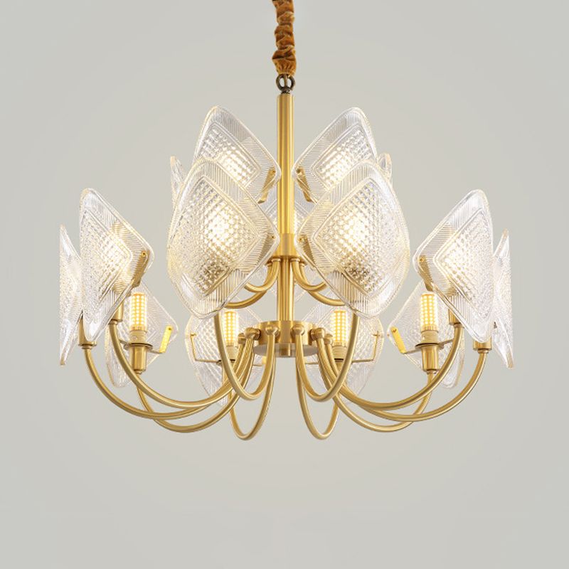 Rombus Sala de estar Candelier de vidrio de cuadrícula posmoderna 15/12/18 Bulbos de latón Suspension Luz de colgante