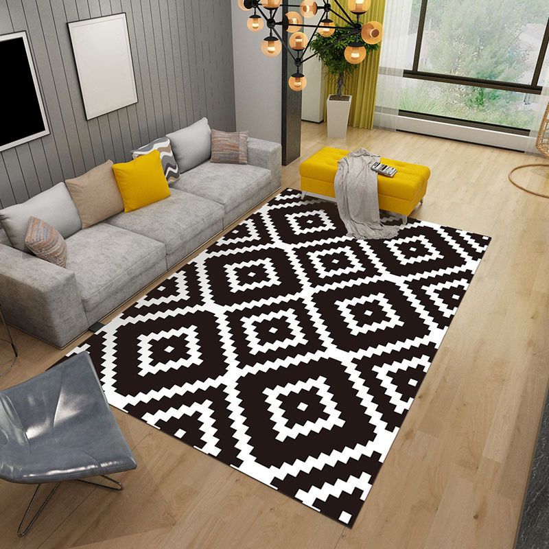 Modern Geometric Indoor Rug Washable Carpet Polyester Living Room Carpet with Non-Slip Backing