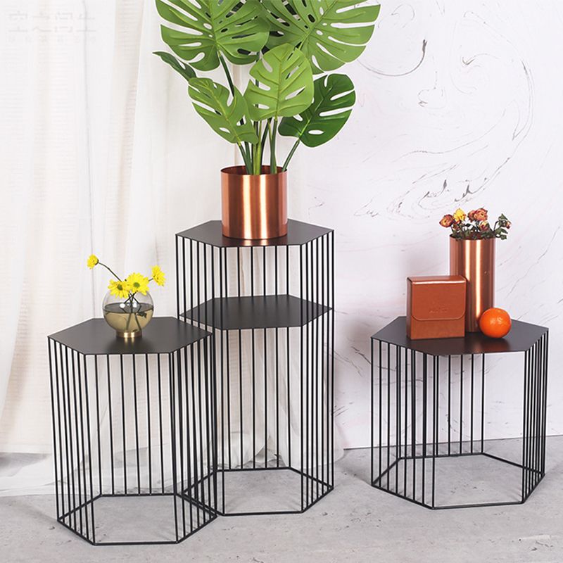 Glam Hexagon Metal End Table Geometric Side End Table in Gold/Black/White