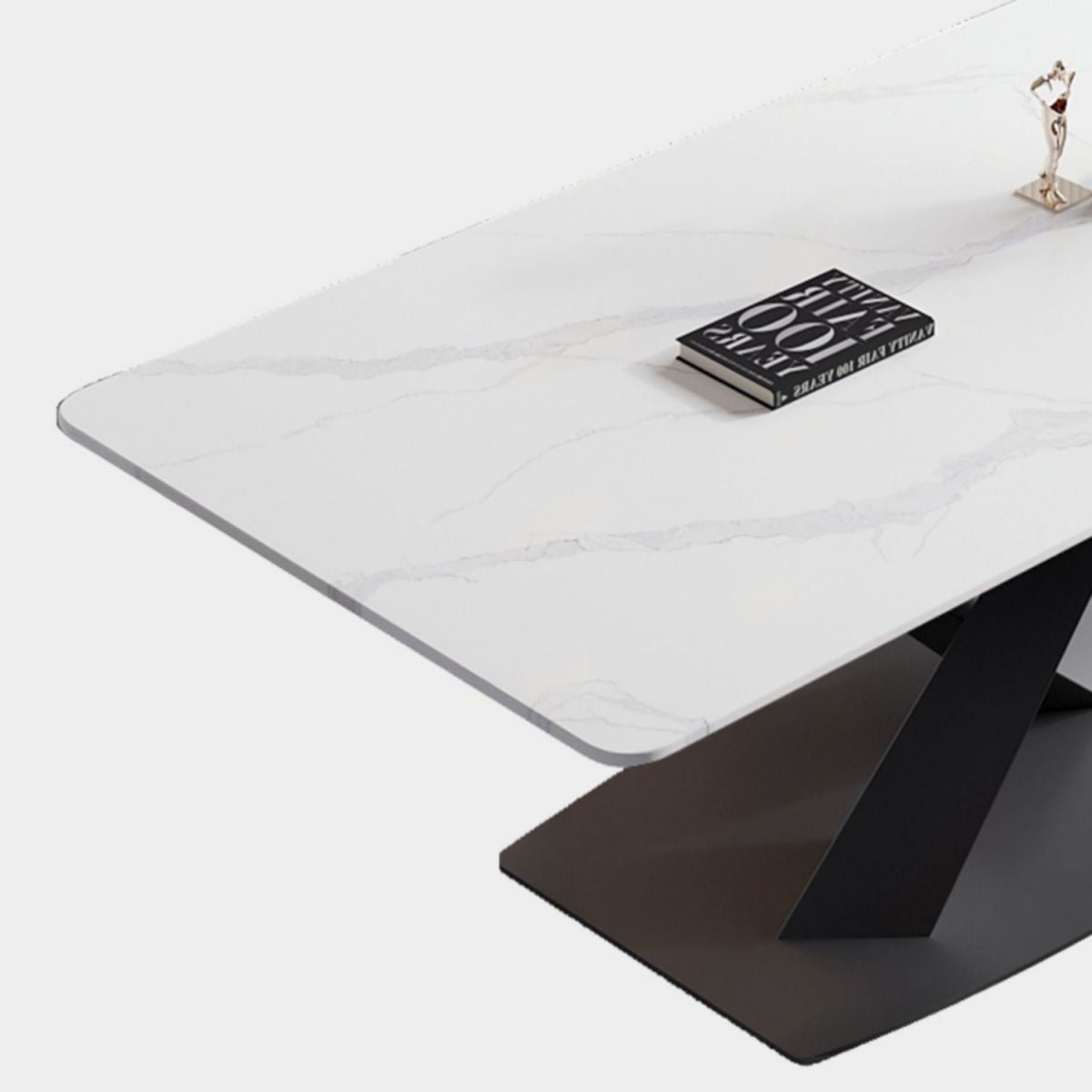 Modern Style Sintered Stone Dining Table with White Table and Trestle Base for Home Use