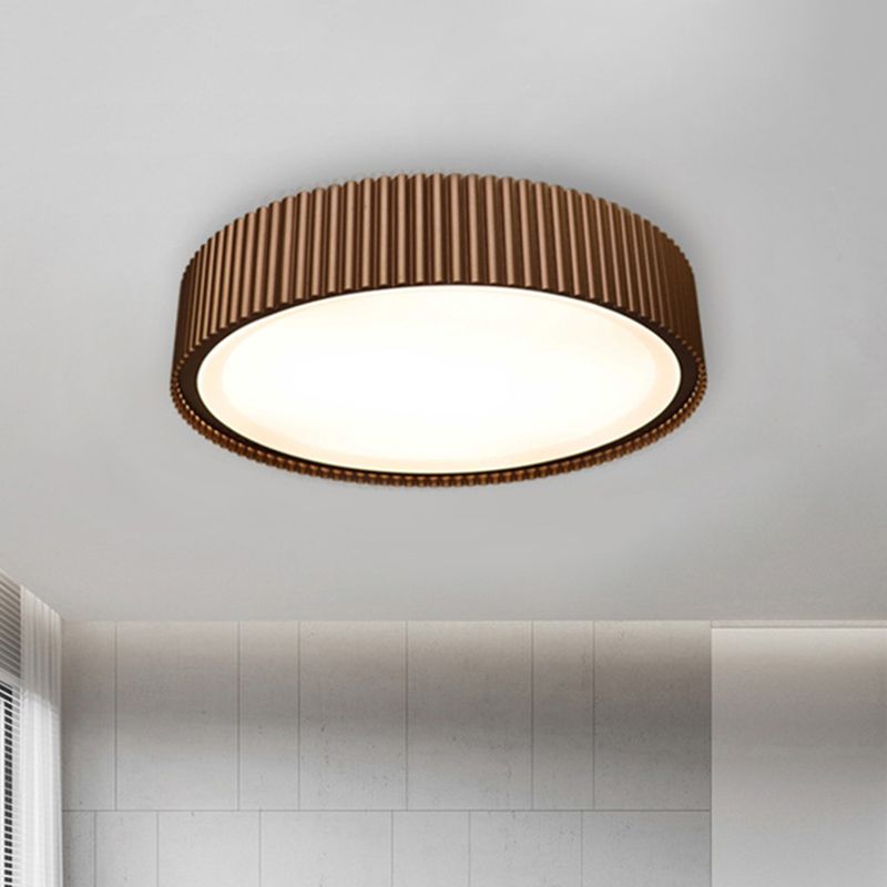 Drum Metal Flush Ceiling Light Fixture Modernist 18"/22" Dia Coffee LED Flush Mount Lamp in White/Warm/Natural Light