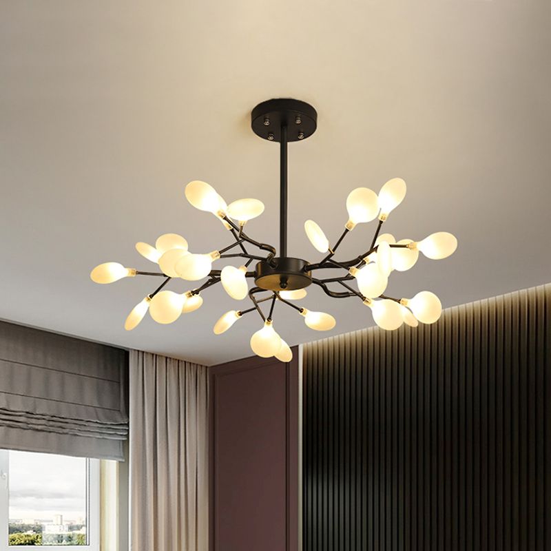 Frosted Shade Black Branch Chandelier Multi-Light Modern Metallic Suspended Light for Restaurant