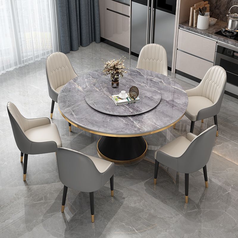 Modern Standard Kitchen Dining Table Sintered Stone Round Dining Table with Pedestal Base