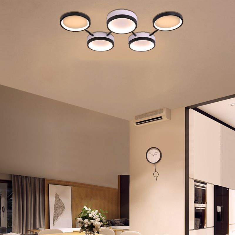 Black Molecular LED Flush Light Nordic Acrylic 4/5 Light Living Room Ceiling Lamp in Warm/White Light