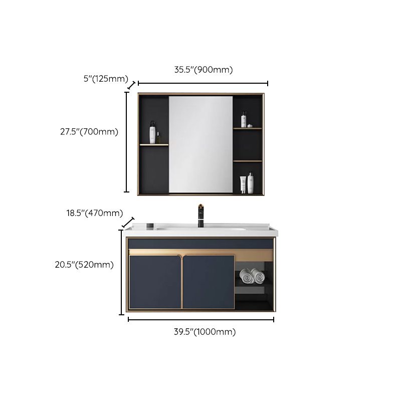 Bath Vanity Set Wall Mount Single Sink Blue Glam Metal Faucet Included Vanity Set