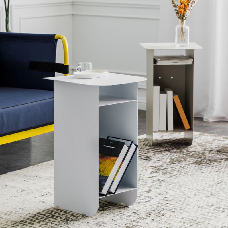 Mid-Century Rectangular Side Table Sled End Table with Shelves