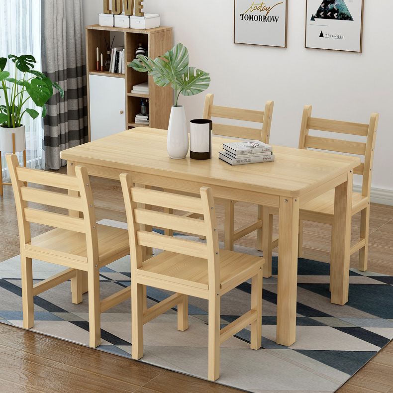 Rectangular Solid Wood Dining Table Modern White-natural Furniture with 4 Legs for Indoor