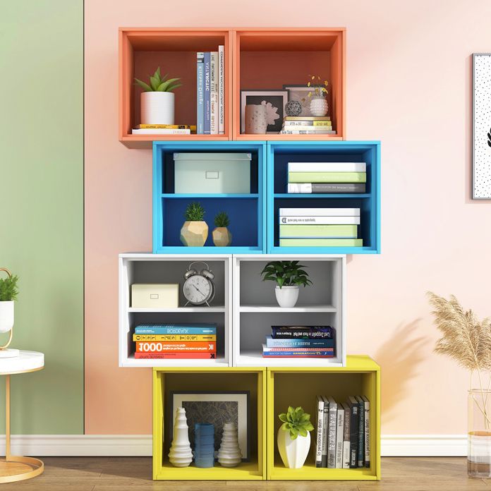 Modern Square Bookcase Metal Bookshelf for Bedroom , 13.7" W X 11.8" D X 13.7" H