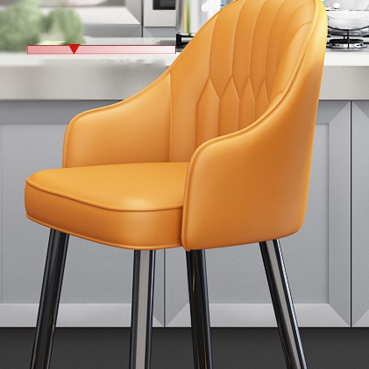 Glam Metal Barstool Faux Leather 4 Legs Counter Stool With Footrest