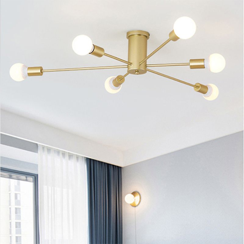 Minimal Sputnik Ceiling Mounted Light Metal Living Room Semi Flush Mount Chandelier